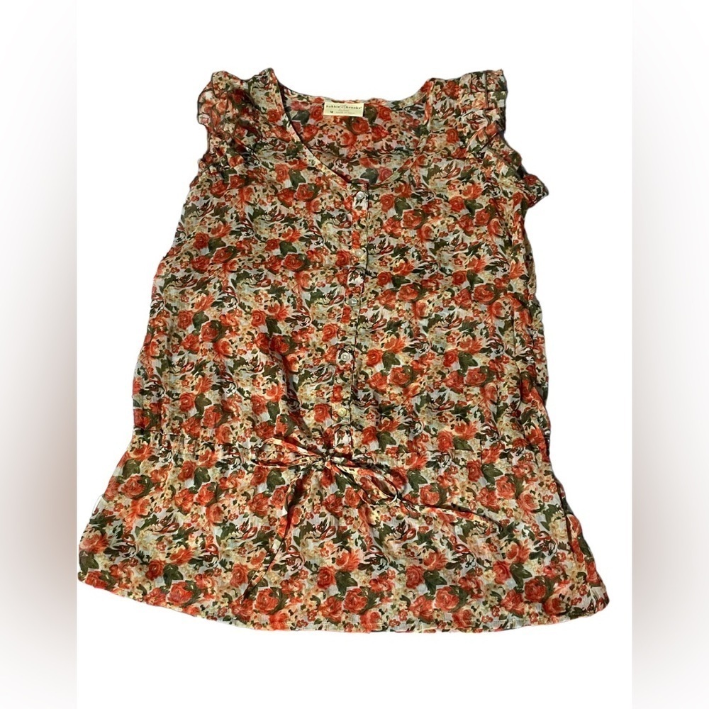 Bobbie Brooks Shirt, Women's size M Green Tan Orange, Floral - Picture 1 of 6